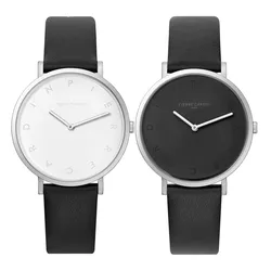 Pierre Cardin Damen Armband-Uhr mit Buchstaben der Marke als Ziffern analoge Quarz-Uhr mit Leder-Armband 3ATM 39mm CBV.100 Schwarz/Silber mit schwarzem oder weißem Zifferblatt - 