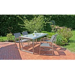 Tischgruppe Sitzgruppe Glas ALU Slat-Look 7-tlg L 160 cm Garten Terrasse Patio