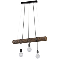 Spot-Light Hängelampe Esstisch Pendelleuchte schwarz Wohnzimmerlampe Holzbalken, Hängeleuchte 3-flammig Landhaus Höhenverstellbar, Metall, E27,