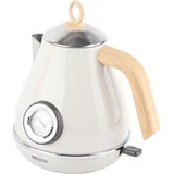 1,7-liter-retro-wasserkocher – Trockengehschutz – Temperaturanzeige – Holzdesign – 220–240 V (eu) – Weiß