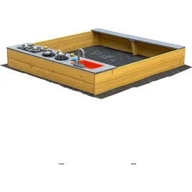 Home Deluxe Sandkasten COOKY – Natur | Holz-Sandkasten mit Spielküche für kreativen Spielspaß - Braun
