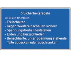 Schild 5 Sicherheitsregeln, Textschild, Kunststoff, 400x250 mm