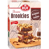 RUF Brookies, Brownies & Cookies vereint in einer schokoladigen Backmischung, inklusive praktischer Papier-Backform, einfache Zubereitung, 1 x 460g