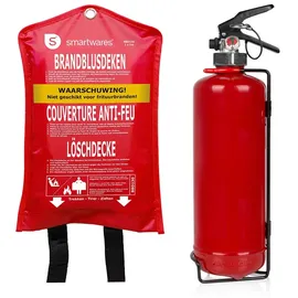 smartwares - Set: Fettbrand Feuerlöscher, Brandklassen A, F, Manometer, 2 Liter + Löschdecke