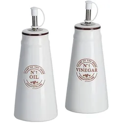 Zeller Essig-/Ölflaschen-Set, 2-tlg., Keramik, weiß