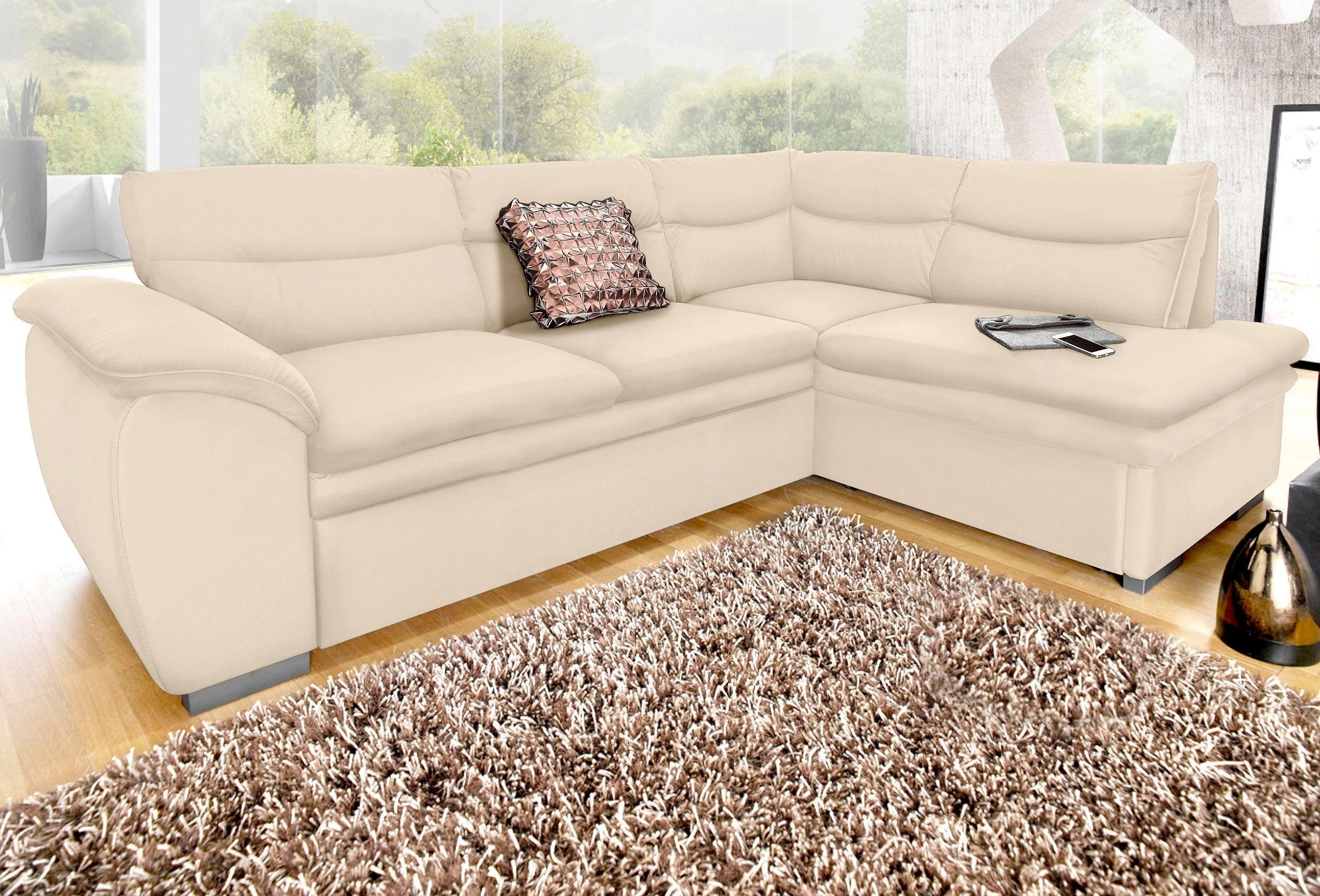 COTTA Ecksofa »Leandra L-Form«, wahlweise mit Bettfunktion und Bettkasten COTTA creme