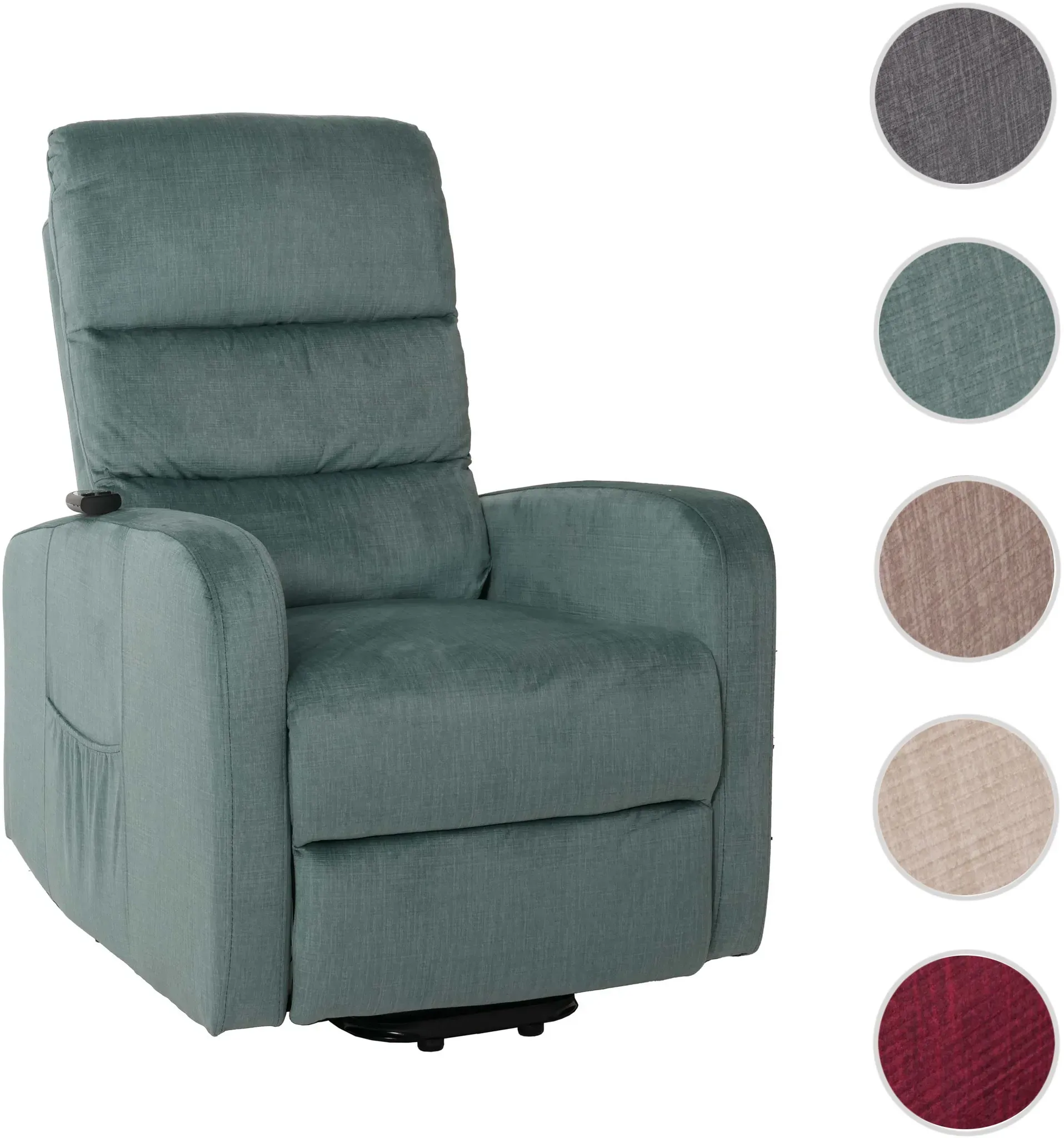 Fernsehsessel HWC-K62, Sessel Relaxsessel TV-Sessel, Liegefunktion Aufstehhilfe elektrisch, Metall Chenille ~ blau-grün