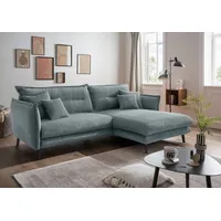 Ecksofa INOSIGN "Lazio" Sofas Gr. B/H/T: 255cm x 94cm x 180cm, Cord, Recamiere rechts, blau (aqua, zierkissen aqua) zwei verschiedene Fußfarben wählbar