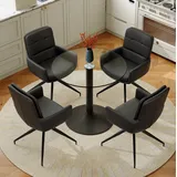 Essgruppe Aus Glas Und Metall, Schwarz-transparent, 4-sitzer Mit 4 Drehbaren Pu-stühlen 360°, Eleganter Stil