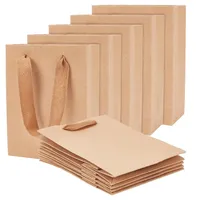 nbeads 50 Stück Kraftpapiertüten, Braune Einkaufstaschen Geschenktüten mit Nylonschnur Griffe recyclebar Süßigkeiten Papiertüten für Geburtstag Hochzeit Tee Party und Party Feiern, 16x12x5.7cm