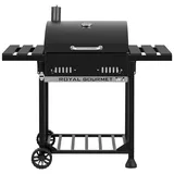 Royal Gourmet Holzkohlegrill Grillwagen mit klappbaren Seitenablagen, Smoker Standgrill mit Decekl, Thermometer, Kohlegrill Schwarz