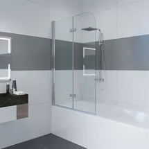IMPTS Duschwand für Badewanne 100x140cm, 2-teilig, Badewannenaufsatz, Faltwand Duschtrennwand Duschabtrennung, 6mm ESG-Nano Glas