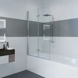 IMPTS Duschwand für Badewanne 100x140cm, 2-teilig, Badewannenaufsatz, Faltwand Duschtrennwand Duschabtrennung, 6mm ESG-Nano Glas