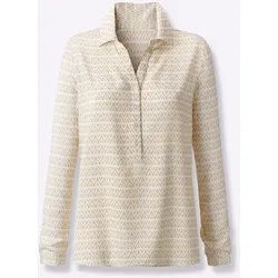 Hemdbluse INSPIRATIONEN, Damen, Gr. 44, beige (sand, ecru, bedruckt), 100% Viskose, gemustert, mehrfarbig, bedruckt, Langarm, Blusen