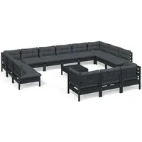 vidaXL 14-tlg. Garten-Lounge-Set mit Kissen Schwarz Kiefernholz