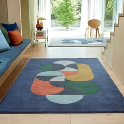 Kadima Design Wollteppich handgetuftet geometrisches Muster  120x170cm, Florhöhe 1,1cm  Dunkelblau  Hohe Flordichte  Hull-Beverley Kollektion