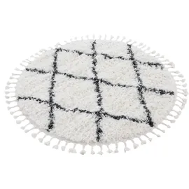 carpetfine Hochflor-Teppich CARPETFINE "Eddy", schwarz, H:30mm Ø:80cm, Polyester, Teppiche, Fransenteppich, Shaggy Langflor mit Fransen, starke Größenauswahl, Wohnzimmer