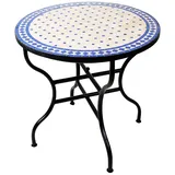 Marokkanischer Mosaiktisch Marrakesch Natur Blau 80cm - Handarbeit