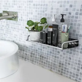 Intirilife Duschablage aus Edelstahl mit 60 x 13 cm - Duschkorb Duschregal Badregal mit praktischen Ablaufrinnen zum Bohren für Bad und Küche