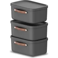 Rotho 3er-Set Aufbewahrungsbox mit Deckel 12l, Kunststoff, anthrazit, 12