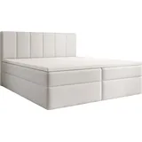luxusbetten24 Boxspringbett Aurelia Bouclé mit Stauraum Weiß 140x200 mit Topper - Weiß