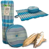 livasia Meditationskissen Yogakissen Set XL - Zafu Ø 38x15cm / Matte 75x75x4,5cm, Kapok, vegan, handgefertigt blau