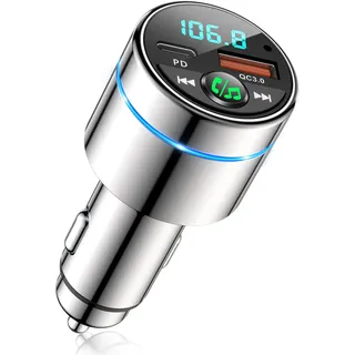 mohard FM Transmitter Auto Bluetooth 5.3, Ganzmetall PD 30W & QC3.0 18W Schnelles Autoladegerät Zigarettenanzünder, KFZ Bluetooth Adapter Auto Freisprechanlage, Noise Cancelling Mikrofon, Ringlicht