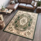 Tapiso Atlas Teppich Grün Beige Kurzflor Traditionell Orient Ornament Mäander Floral Design Bordüre Wohnzimmer Schlafzimmer ÖKOTEX 300 x 400 cm