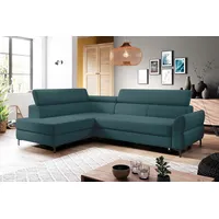 99rooms Parker Ecksofa Velours Jasmine Türkis Links mit Schlaffunktion