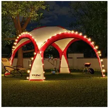 Swing&Harmonie XXL LED Event Pavillon 4,5 x 4,5m DomeShelter Garten Pavillion inkl. Solarmodul Pavilion Designer Gartenzelt Camping Pavilon Partyzelt mit Beleuchtung (450cm - rot)