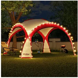 Swing&Harmonie XXL LED Event Pavillon 4,5 x 4,5m DomeShelter Garten Pavillion inkl. Solarmodul Pavilion Designer Gartenzelt Camping Pavilon Partyzelt mit Beleuchtung (450cm - rot)