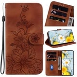 Handyhülle für Huawei P30 Lite Hülle Leder, Handy Huawei P30 Lite Blumen Hüllen, Leder Flip Etui Handytasche Schutzhülle für Huawei P30 Lite with Klapphülle Standfunktion Case braun