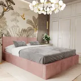 Muralo Polsterbett Stoffbett Bett mit Bettkasten und Gasdruckfeder mit Polsterkopfteil Bett 120x200 Bett mit Stauraum Rosa