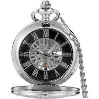Tiong Mechanische Zahnrad Taschenuhr Steampunk Taschenuhr mit Kette Skelett Römische Ziffern Zifferblatt Handaufzug Taschenuhren für Herren