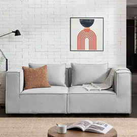 Juskys Modulares Sofa Domas 2 Sitzer mit Armlehnen + Kissen Stoff Hellgrau