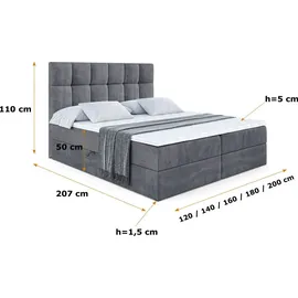 altdecor Boxbett, mit H4-Matratze und Lattenrost - RICAR - 160x200 Dunkelgrau