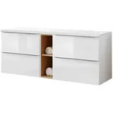 Lomadox Waschbeckenschrank TOSKANA-56 Waschtisch 141cm mit 4 Auszügen in Hochglanz weiß 141/59,5/46 cm weiß 141 cm x 60 cm x 46 cm