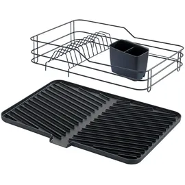 Maximex Geschirrständer schwarz, B:43cm H:10cm T:31cm, Metall, Geschirrständer, Geschirrabtropfer mit Abtropfschale, Besteckkorb und Tellergestell