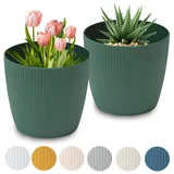 PECZEKO Blumentopf matt, Pflanzkübel aus Übertopf Kunststoff Dekorativer Topf für, groß Pflanzen 2X blumenkübel Set, blumenkübel kräutertopf, (2 Pack) Grün, ø 30 cm