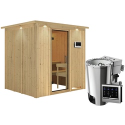 KARIBU Sauna »Olai«, inkl. 3.6 kW Saunaofen mit externer Steuerung, für 3 Personen - beige