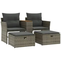vidaXL Gartensofa 2-Sitzer mit Hockern Grau Poly Rattan