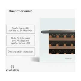 Klarstein Vinsider 24 Built-In Uno Weinschrank | 24 Flaschen, | Integrierbar | LED | Weiße Glastür