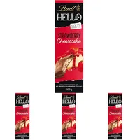 Lindt Schokolade HELLO Strawberry Cheesecake | 100 g Tafel | Vollmilch-Schokolade mit Erdbeer-Quarkcrème-Füllung | Schokoladentafel | Schokoladengeschenk (Packung mit 4)