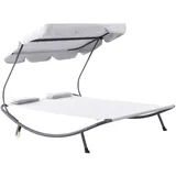 Outsunny Doppelliege Sonnenliege Relaxliege rollbar mit Dach Stahl Cremeweiß