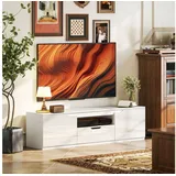 Homcom TV Schrank Lowboard mit 2 Türen, Schublade, 160 cm lang Fernsehtisch für Fernseher bis zu 65 Zoll, Tv Board mit Kabelmanagement für Wohnzimmer, Weiß