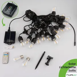 Lumiled Solar Lichterkette für Außen 10,4M S14 mit 15x LED + 2 Ersatzbirnen, Warmweiß 2700K, IP65, 8 Modi, Fernbedienung und 1200mAh Solarpanel ... Schwarz