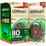 80 Batterien für Hörgeräte Größe 312 Braun PR41 Udirmax Öko-Pack - Zink-Luft Dynamic Sonar Technologie - 3 umweltfreundliche Blisterpackungen mit 10 Hörgerätebatterien