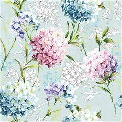 Ambiente 20 Servietten Papier 33x33cm 3-lagig - hochwertige Einweg Papierservietten Blumenmotiv Hortensien Pastell Partyservietten Frühling Sommer Gartenfest