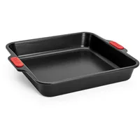 WOLL Bakeware Backform viereckig, 28 x 28 cm, mit hitzebeständigen Silikongriffen bis 230°C, PFAS-frei, zweilagige Antihaftbeschichtung, aluminisierter Stahl, schwarz