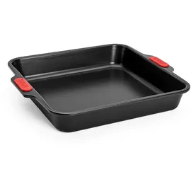 WOLL Bakeware Backform viereckig, 28 x 28 cm, mit hitzebeständigen Silikongriffen bis 230°C, PFAS-frei, zweilagige Antihaftbeschichtung, aluminisierter Stahl, schwarz